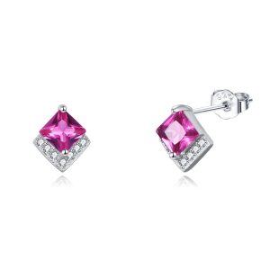 Sterling Silver Pink Diamond-Cut Crystal Stud Earring-0