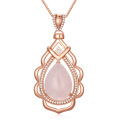 wholesale Rose Gold Plated Teardrop Pink Quartz Pendant Necklace  for Women-0-0
