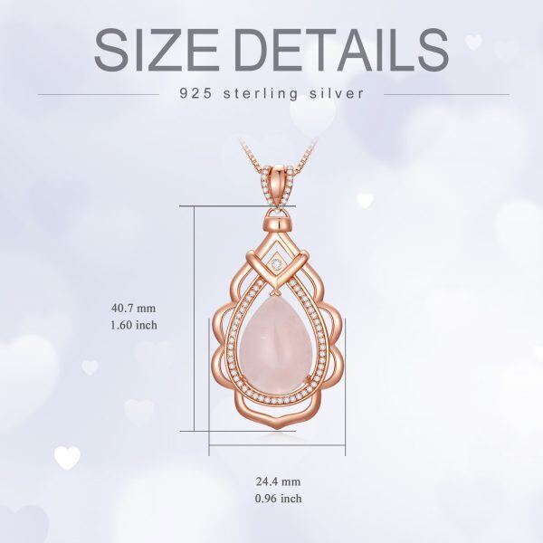 Sterling Silver Rose Quartz Teardrop Pendant Necklaces-1