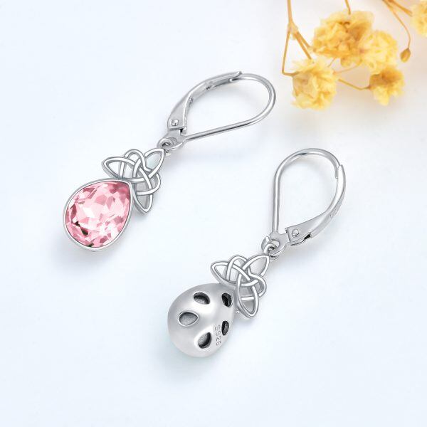 Sterling Silver Celtic Knot Pink Crystal Dangle Earrings with October Birthstone -4