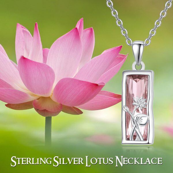 Sterling Silver Pink Crystal Lotus Flower Pendant Necklaces-5