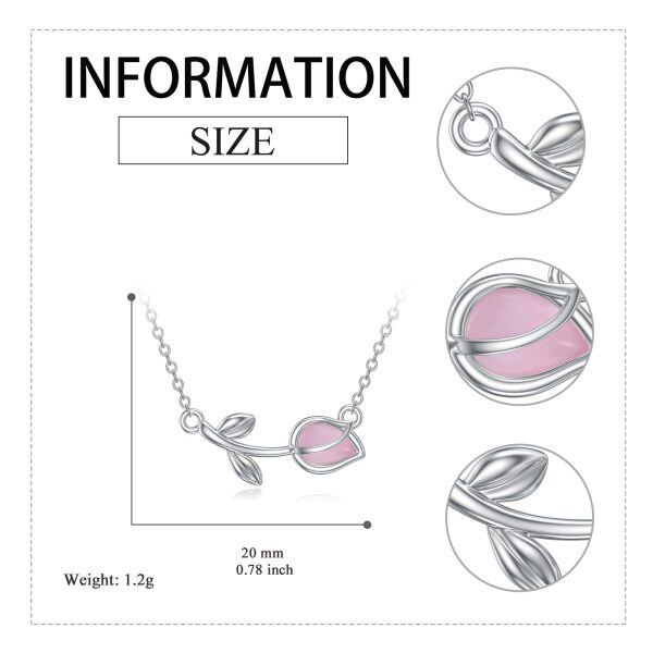 Sterling Silver Tulip Pendant Necklaces with Pink Cat's Eye-1