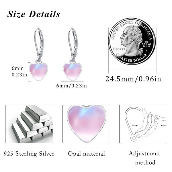 Sterling Silver 6mm Pink Opal Heart Dangle Earrings-1