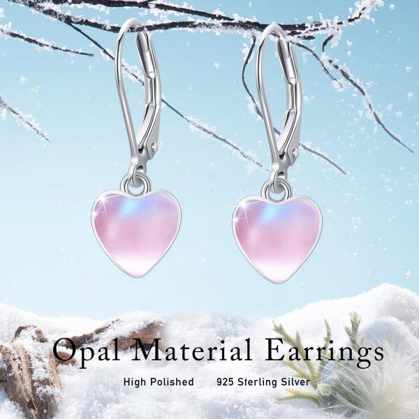 Sterling Silver 6mm Pink Opal Heart Dangle Earrings-4