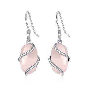 Sterling Silver Pink Quartz Dangle Earrings-0