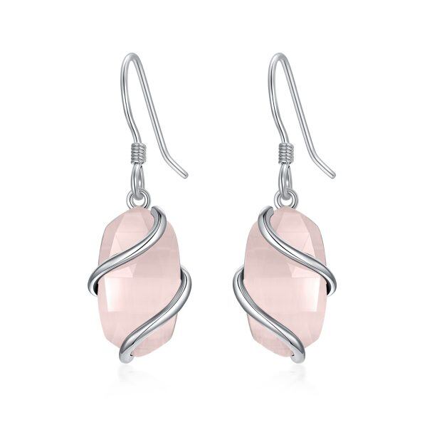 Sterling Silver Pink Quartz Dangle Earrings-0