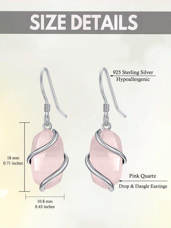 Sterling Silver Pink Quartz Dangle Earrings-1