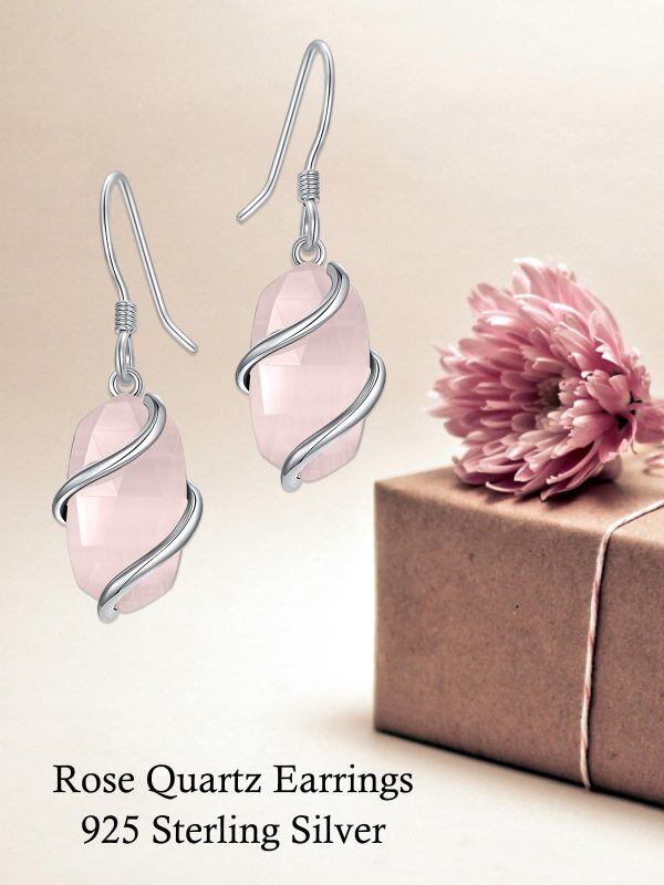 Sterling Silver Pink Quartz Dangle Earrings-4