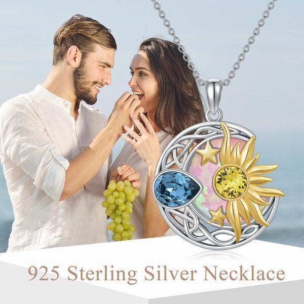 Sterling Silver Celtic Moon and Sun Pendant Necklaces with Pink Opal-5