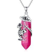 wholesale 925 Sterling Silver Pink Quartz Crystal Frog Pendant Necklace s for Women and Girls- Oxidized/Oxidised