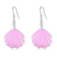 wholesale 925 Sterling Silver Pink Shell CZ Drop Earrings for Women and Girls- Rhodium Plated