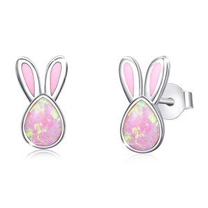 Sterling Silver Pink Opal Rabbit Stud Earring-0