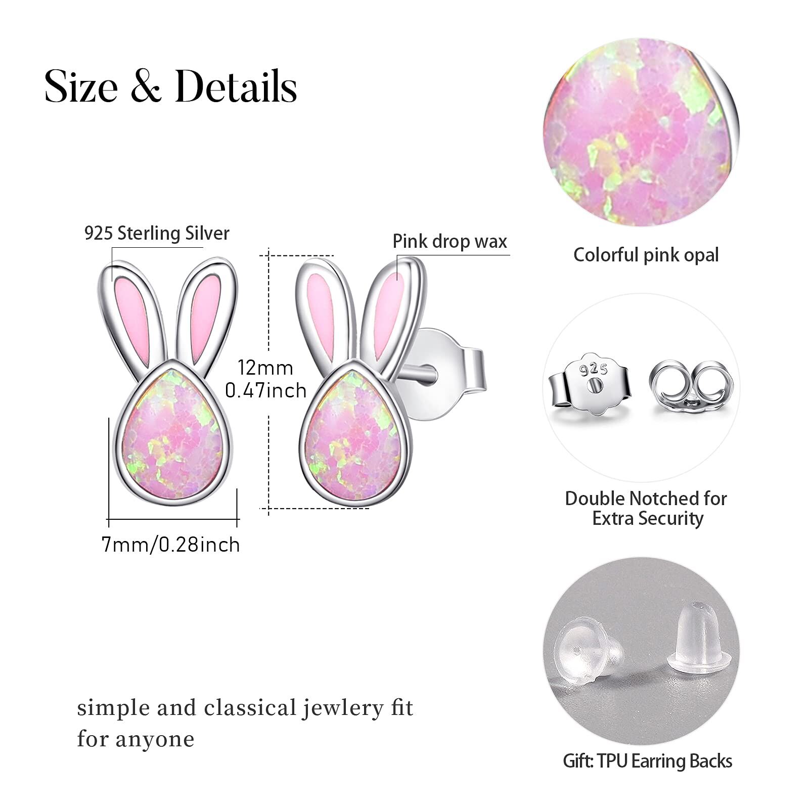 Sterling Silver Pink Opal Bunny Ears Rabbit Earrings Pink Bunny Earrings-0-1