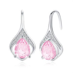 Sterling Silver Pink Tourmaline Teardrop Dangle Earrings-0