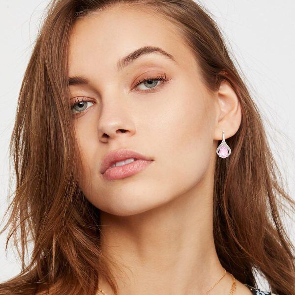 Sterling Silver Pink Tourmaline Teardrop Dangle Earrings-4