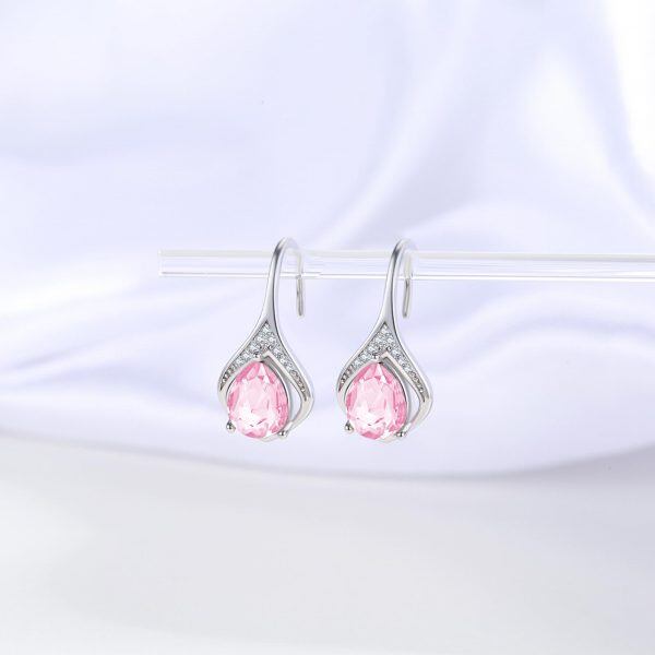 Sterling Silver Pink Tourmaline Teardrop Dangle Earrings-5