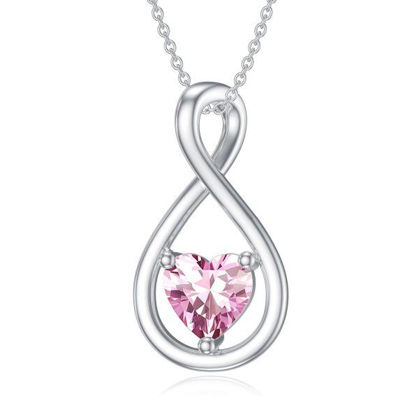 Sterling Silver Infinity Pink Cubic Zirconia Pendant Necklaces with October Birthstone-0