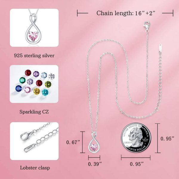 Sterling Silver Infinity Pink Cubic Zirconia Pendant Necklaces with October Birthstone-1