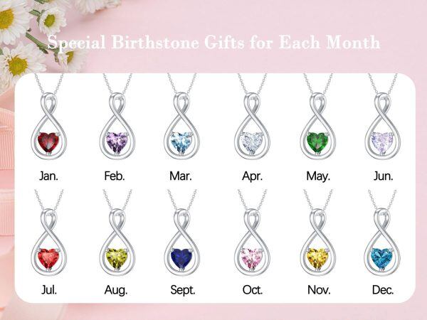 Sterling Silver Infinity Pink Cubic Zirconia Pendant Necklaces with October Birthstone-2