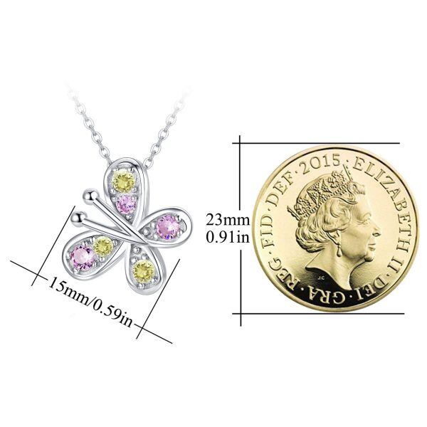 Sterling Silver Butterfly Pendant Necklaces with Pink Yellow 5A Cubic Zirconia-2