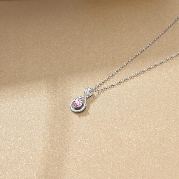 Sterling Silver Infinity Pink Cubic Zirconia Pendant Necklaces with October Birthstone-4