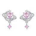 wholesale 925 Sterling Silver Pink Heart Galaxy Dangle Drop Earrings with Cubic Zirconia-0-0