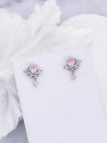 wholesale 925 Sterling Silver Pink Heart Galaxy Dangle Drop Earrings with Cubic Zirconia-0-3