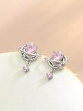 wholesale 925 Sterling Silver Pink Heart Galaxy Dangle Drop Earrings with Cubic Zirconia-0-4