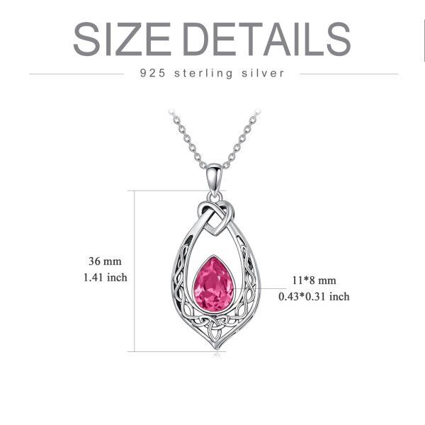 Sterling Silver Oxidized Celtic Knot Pink Crystal Pendant Necklaces with October Birthstone-1