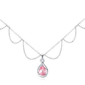 Sterling Silver Pink October Birthstone Pendant Necklaces-0