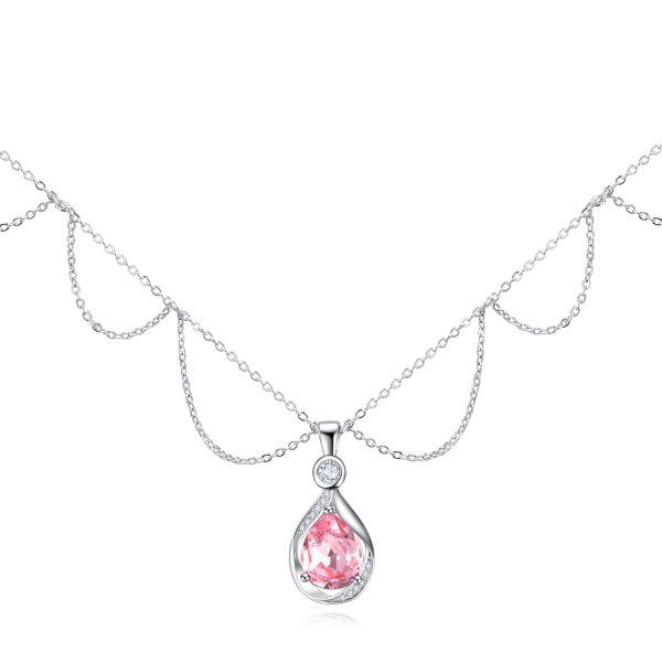 Sterling Silver Pink October Birthstone Pendant Necklaces-0