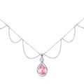 wholesale 925 Sterling Silver Pink CZ Pear-Shaped Birthstone Pendant Necklace for Women-0-0