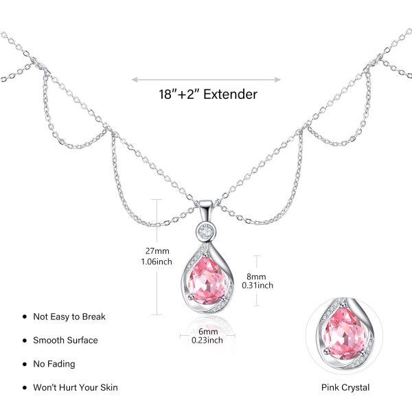 Sterling Silver Pink October Birthstone Pendant Necklaces-1