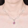 wholesale 925 Sterling Silver Pink CZ Pear-Shaped Birthstone Pendant Necklace for Women-0-2