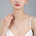 wholesale 925 Sterling Silver Pink CZ Pear-Shaped Birthstone Pendant Necklace for Women-0-3