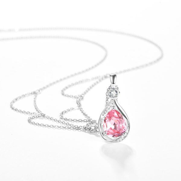 Sterling Silver Pink October Birthstone Pendant Necklaces-5