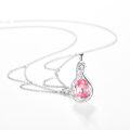 wholesale 925 Sterling Silver Pink CZ Pear-Shaped Birthstone Pendant Necklace for Women-0-5
