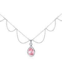 wholesale 925 Sterling Silver Pink CZ Pear-Shaped Birthstone Pendant Necklace for Women- Rhodium Plated