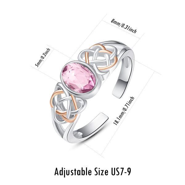 Sterling Silver Celtic Knot Pink Tourmaline Adjustable Ring with October Birthstone-1