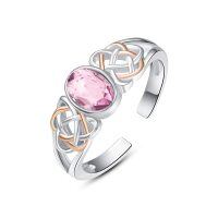 wholesale 925 Sterling Silver Pink Crystal Celtic Knot Adjustable Ring- Rhodium And Rose Gold Plated