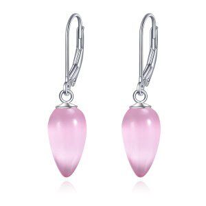 Sterling Silver Pink Crystal Dangle Earrings-0