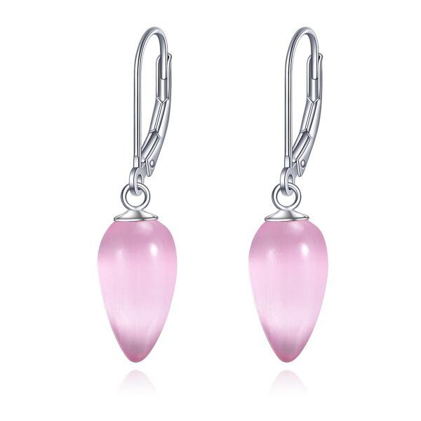 Sterling Silver Pink Crystal Dangle Earrings-0