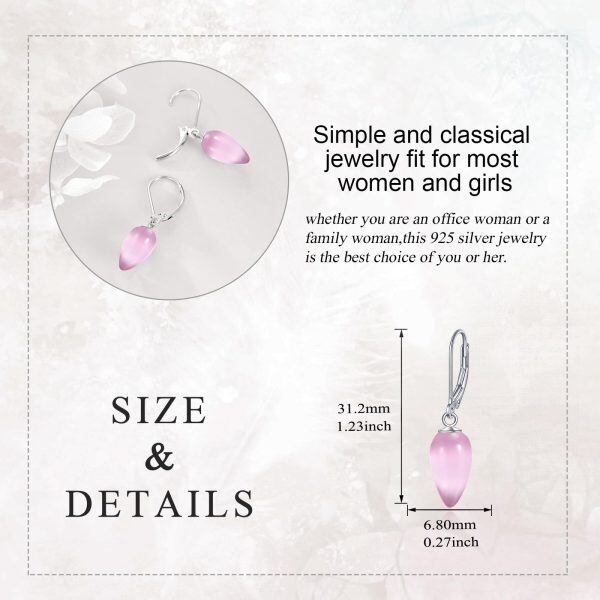 Sterling Silver Pink Crystal Dangle Earrings-1