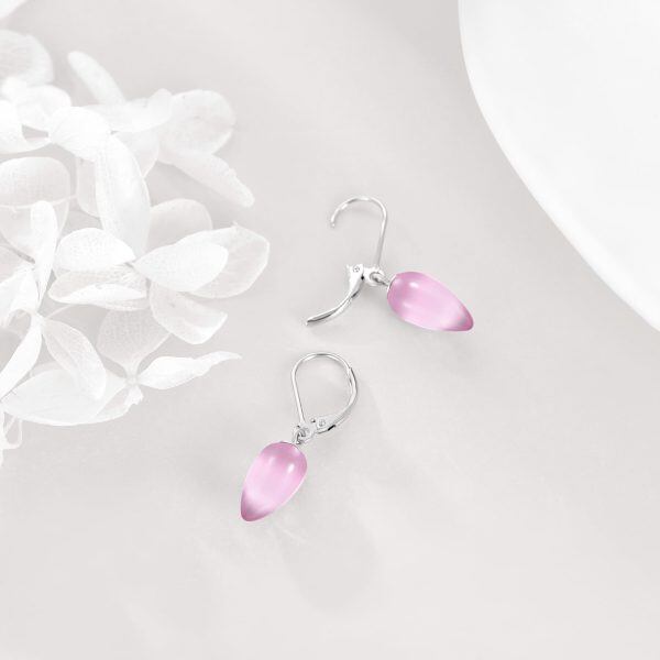 Sterling Silver Pink Crystal Dangle Earrings-3