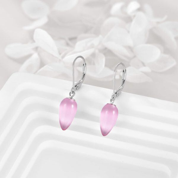 Sterling Silver Pink Crystal Dangle Earrings-4