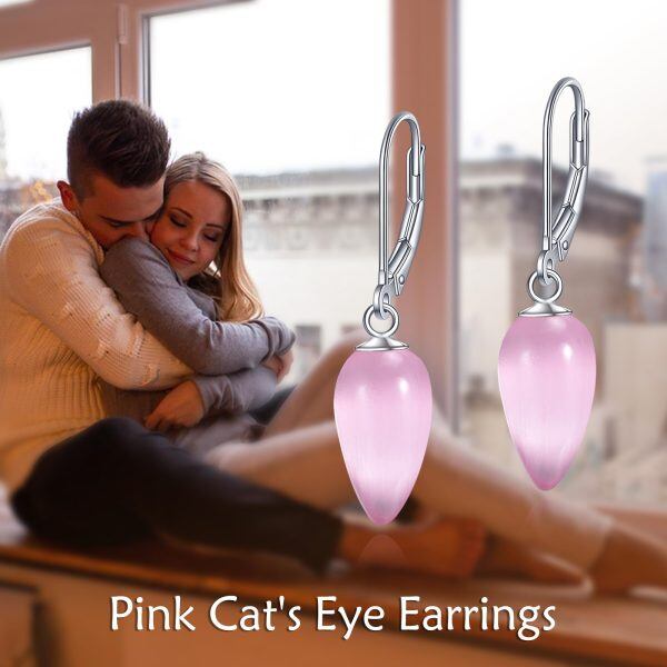 Sterling Silver Pink Crystal Dangle Earrings-5