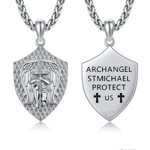 Sterling Silver St.Michael Protection Pendant Necklaces with Stainless Steel Chain-0