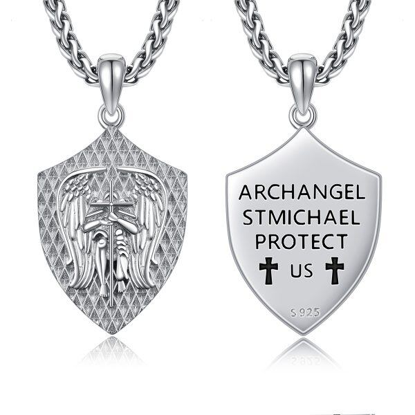 Sterling Silver St.Michael Protection Pendant Necklaces with Stainless Steel Chain-0