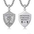 wholesale 925 Sterling Silver Mens Saint Michael Archangel Protect Us Pendant Necklaces-0-0