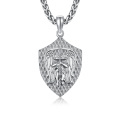 wholesale 925 Sterling Silver Mens Saint Michael Archangel Protect Us Pendant Necklaces-0-1